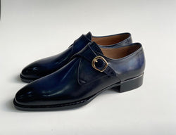 Tucci Di Lusso Mens Navy Blue handmade Italian leather luxury Monkstrap shoes