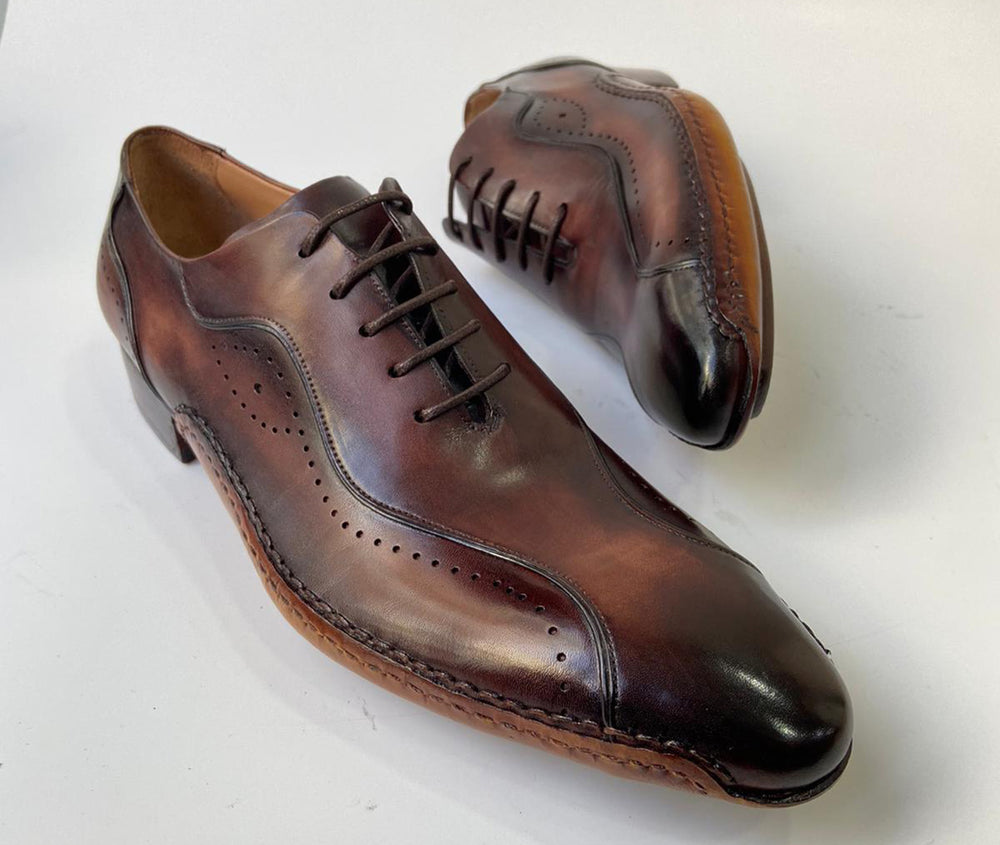 Tucci Di Lusso Mens Brown handmade Italian leather luxury lace-ups Oxford dress shoes
