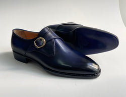 Tucci Di Lusso Mens Navy Blue handmade Italian leather luxury Monkstrap shoes