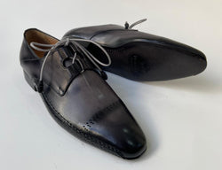 Tucci Di Lusso Mens grayish black handmade Italian leather hand-welted luxury lace-ups dress shoes